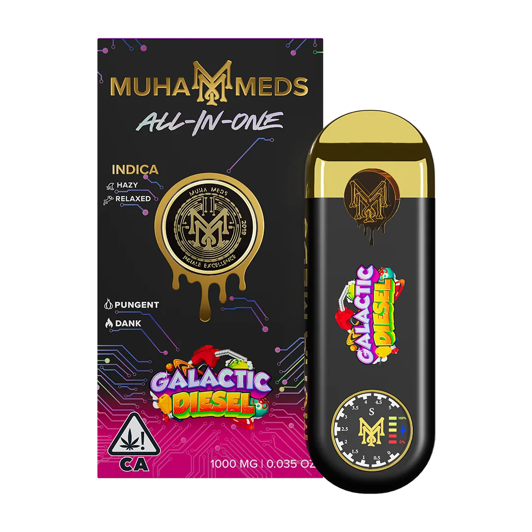 The indicator ring on a Muha Meds all-in-one device lit while connected to a charger.